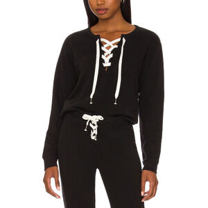 Chaser Lace Up Black Cotton Blend Pullover Size L